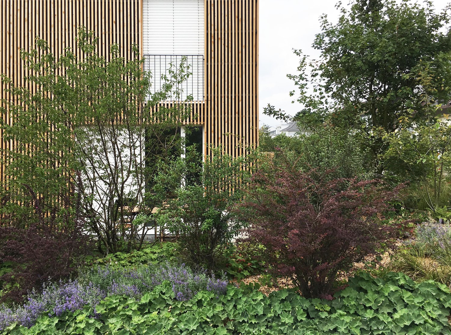 Landschaftsgarten verbindet Villa mit zwei modernen Neubauten