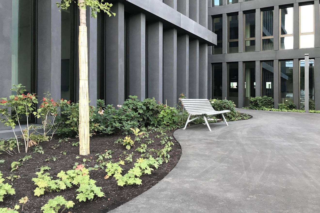 Üppiges Gartenbild im Maschinenbau-Areal